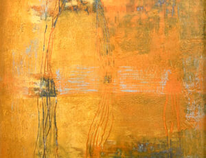 9. Stephanie Sandercock 'Kissing' Oil & cold wax on canvas board, 31H x 31Wcm £395