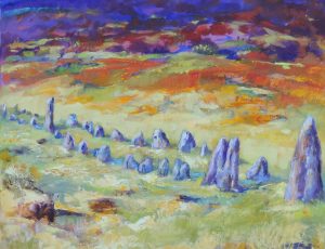 Alexandra Jacobs, 'Merrivale Stone Rows' (oil on canvas, 62x62cm) £400