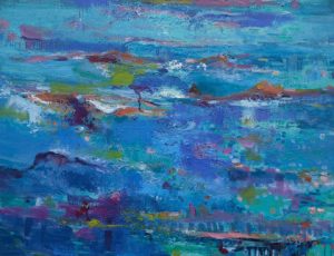 Teresa Pemberton, 'Colours of the Sea' (90x90cm, oil on canvas) £2200