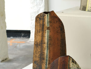 Paula Downing '2. Shield III (Orange)' Slab construction £695 & '2b. Inside Out' Slab construction SOLD