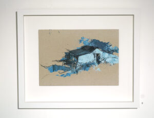 Steven Platt 'Blue Chalet Study' Mixed media on cardboard. Incl. frame: 44.5 x 36.5cm. Excl. frame: 29.5 x 20.5cm £150