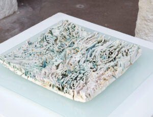 Jenny Beavan 'Rift', porcelain, glass & beach sands, 45x45cm, £750