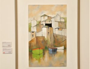 Michael Praed 'Harbour Shapes & Green Bows', oil, £1600