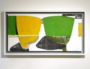 Bruce Timson 'Landscape with Lemon & Green Boats' 2022, 35.5 x 65.5cm, Acrylic and Mixed Media on Plywood, £600