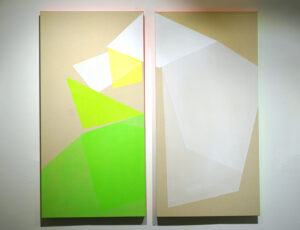 Trudie Moore 'Green, White and Red Diptych' Acrylic on canvas £1,500