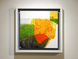 Bruce Timson 'Landscape with Orange Boat' 2022, 37.5 x 38cm, Acrylic and Mixed Media on Plywood, SOLD