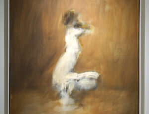 David Cottrell 'Squatting Figure' Oil on canvas, 103 x 103cm, £1,650
