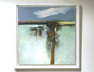 Peter Wray & Judy Collins 'Jetty', oil & mixed media on board, 34 x 34cm, SOLD