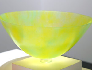 Helen Eastham 'Buoy Vessel Lime Green, Sandblasted Interior' Fused glass, 15 x 36cm, SOLD