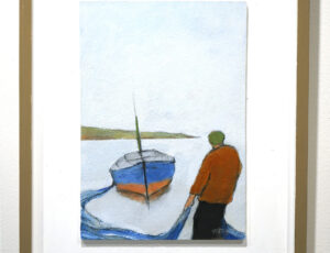 Michael Praed 'Fishermen, Nets and Boat', oil, SOLD