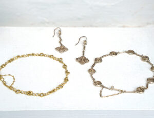 Reg Beach '18ct Yellow Gold Hallmarked Handmade Bracelet', £750. '9ct White Gold Hallmarked Handmade Earrings', £325. '9ct White Gold Hallmarked Handmade Bracelet', £450