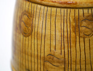 Debbie Prosser 'Barrel Seat (Autumn)' (detail), raw fired earthenware, £380, 43 x 28 x 28cm