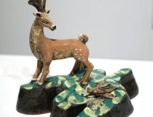 Katie Bunnell 'Fantasy Deer, 2023', ceramic sculpture: handbuilt terracotta painted with slip, 24 x 25 x 15cm, £450