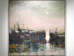 Jill Eisele 'Harbour', oil on canvas, 105 x 105cm, £2,600