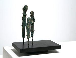 Sally Yuill 'Together (from the 'Sisters' series)', cold cast bronze, slate, copper & gold leaf, 24 x 20 x 13cm, SOLD