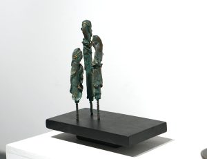 Sally Yuill 'Together (from the 'Sisters' series)', cold cast bronze, slate, copper & gold leaf, 24 x 20 x 13cm, SOLD 