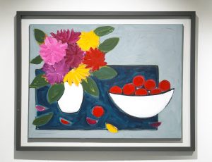 Iona Sanders 'Dahlias and Pommes', acrylic on canvas, 73 x 93cm, SOLD