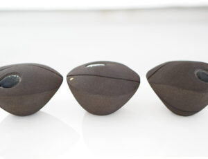 Jane Smith 'Pebble Forms' Black stoneware, glass & lustre, 10 x 18 x 15cm, £230 each
