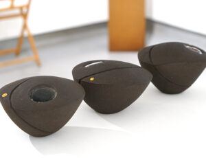 Jane Smith 'Pebble Forms' Black stoneware, glass & lustre, 10 x 18 x 15cm, £230 each