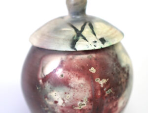 Mary Kaun English ‘Lidded vessel’, Pit-fired Stoneware Ceramic, 22 x 12cm, SOLD