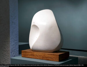 Magic Stone, 1972. Barbara Hepworth DBE (1903-1975). Marble on Guarea wood. Penwith Gallery Archive collection. Bequeathed to The Penwith Gallery by the estate of Barbara Hepworth DBE in 1976. © Penwith Galleries Ltd.