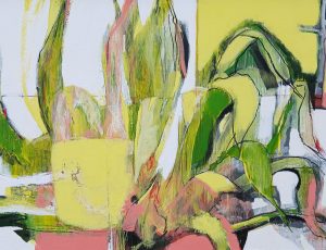 Bruce Timson 'Gyllyndune Cactus I (‘Rhubarb & Custard’)' (2025), Acrylic, Charcoal and Indian Ink on Plywood, 40 x 60cm, SOLD