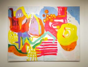 Suzanne Bethell ‘Seize the Day’ (diptych), Acrylic & spray paint on canvas, 150 x 200cm, £4,500