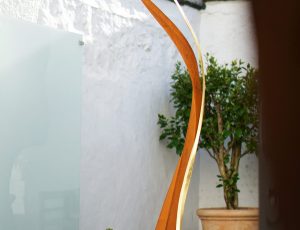 Julie Moselen 'Woodland Sentinels', Corten Steel and 23.5ct Gold, 50 x 50 x 220cm, £6,500 Julie Moselen 'Woodland Sentinels', Corten Steel and 23.5ct Gold, 50 x 50 x 220cm, £6,500