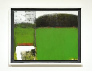 Bruce Timson ‘Landscape seen from the Train’, (2024), Acrylic, Ink and Mixed Media on Plywood, 30 x 40cm, SOLD