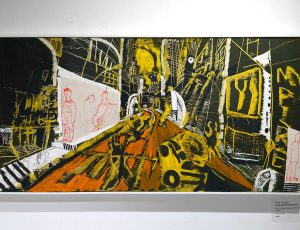 Arthur Lanyon ‘Gods and Mortals’, (2017), Oil, charcoal, collage and pencil on panel 79 x 41cm, £995