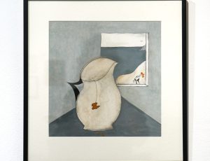 Andrew Lanyon ‘The Snip of Clippers Outside’, (2025), Oil and pencil, 21.5 x 19.3cm, £1,500