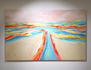 Kimmy Hussey ‘Along the Estuary’, Acrylic and oil pastel on canvas, 75 x 120cm, £2,500
