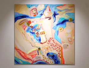Kimmy Hussey ‘Safe Harbour’, Acrylic and oil pastel on canvas, 100 x 100cm, £2,600