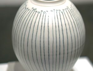 Sarah Cooling ‘Porcelain Moon Jar 62 Lines Symbiosis’, Porcelain, glaze oxides and graphite, 20 x 15cm, £395