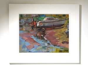 Minnie McNaughton ‘Boat Jumble’, Oil on canvas panel, 42 x 49cm, SOLD