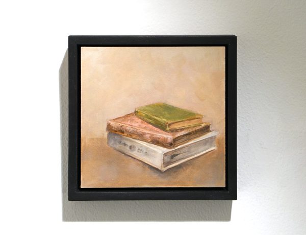 Johanna Lay ‘Vintage Books’, Oil on board, 16 x 16cm, £225