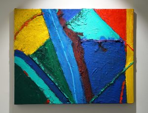 Anthony Frost ‘STRANGER SPACE’, Acrylic and pumice on ripstop, hessian sacking, cloth, director's chair canvas & canvas, 61 x 76cm, £5,500