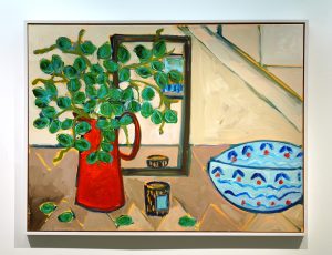 Iona Sanders ‘Card Table and Red Jug’, Acrylic on canvas, 100 x 80cm, £1,750