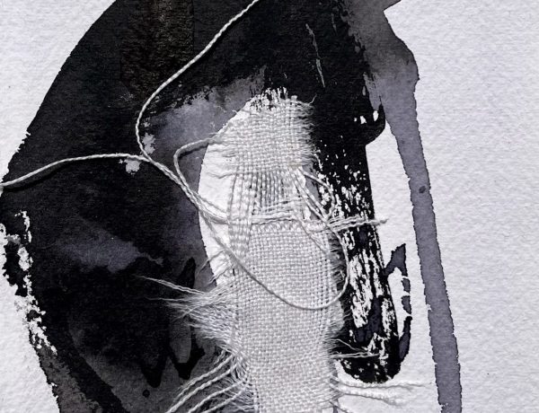 Imogen Rorke, Ink, cotton thread and linen on cotton rag paper Imogen Rorke, Ink, cotton thread and linen on cotton rag paper
