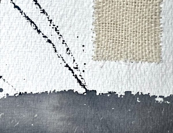 Imogen Rorke, Ink, cotton thread and linen on cotton rag paper Imogen Rorke, Ink, cotton thread and linen on cotton rag paper